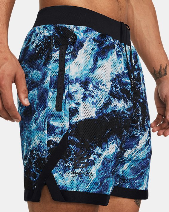 Men's Curry x Bruce Lee Lunar New Year 'Be Water' Mesh Shorts in Blue image number 3